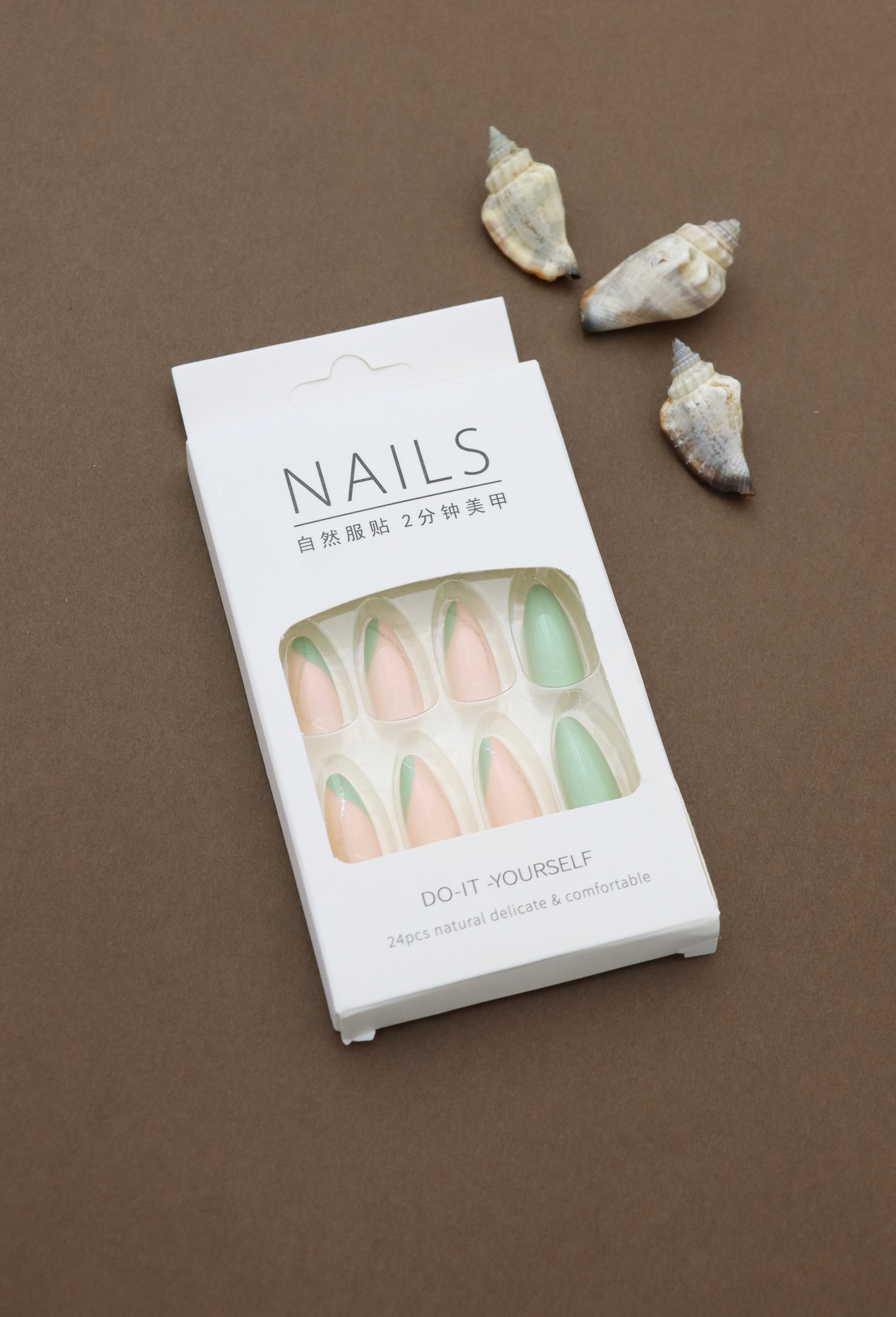 Mint Green and Peach Press-On Nails – Elegant Dual-Tone Almond Design