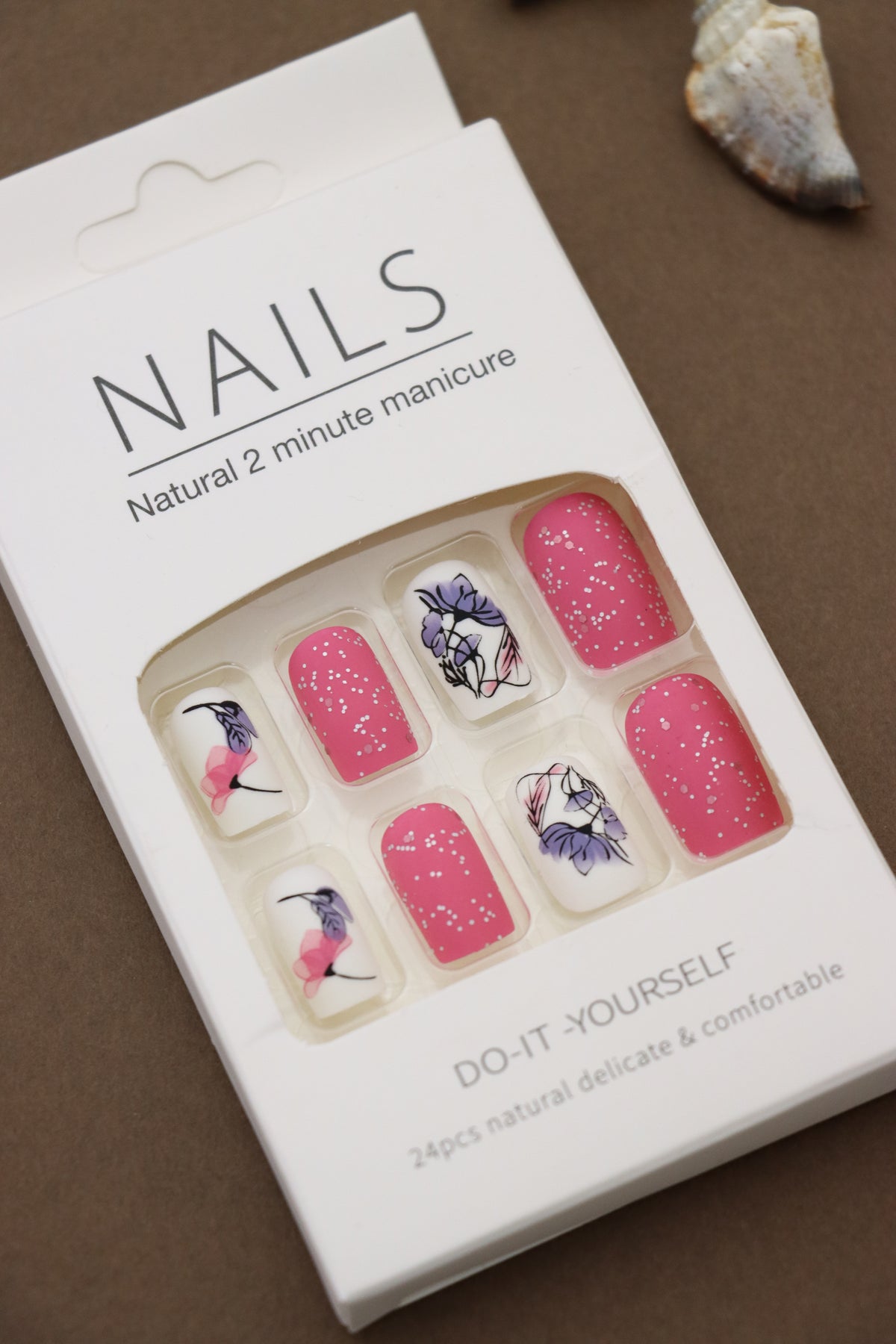 Pink and White Floral Print Press-On Nails – Elegant and Playful Design, 24pcs DIY Set