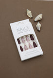 Mauve and Pink Marble Press-On Nails – Elegant Gold Accent Design, 24pcs DIY Set