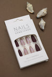 Mauve and Pink Marble Press-On Nails – Elegant Gold Accent Design, 24pcs DIY Set