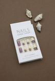 Purple and Cream Press-On Nails with Gold Glitter Accents - 24pcs Elegant Marble Design Set
