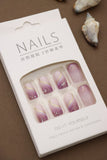 Purple Gradient Sparkle with Gold Swirls – 24pcs Press-On Nail Set for a Glamorous Look