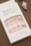 Pastel Pink with Blue Floral Vine Design Press-On Nails - Elegant DIY Nail Kit (24pcs)