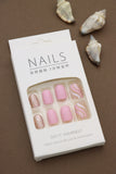Pink and Glitter Press-On Nails with Wavy Accent Design - 24pcs Chic and Shimmering Set