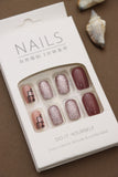 Elegant Mauve and Nude Press-On Nails with Rose Gold Glitter and Geometric Accent Design - 24pcs Set