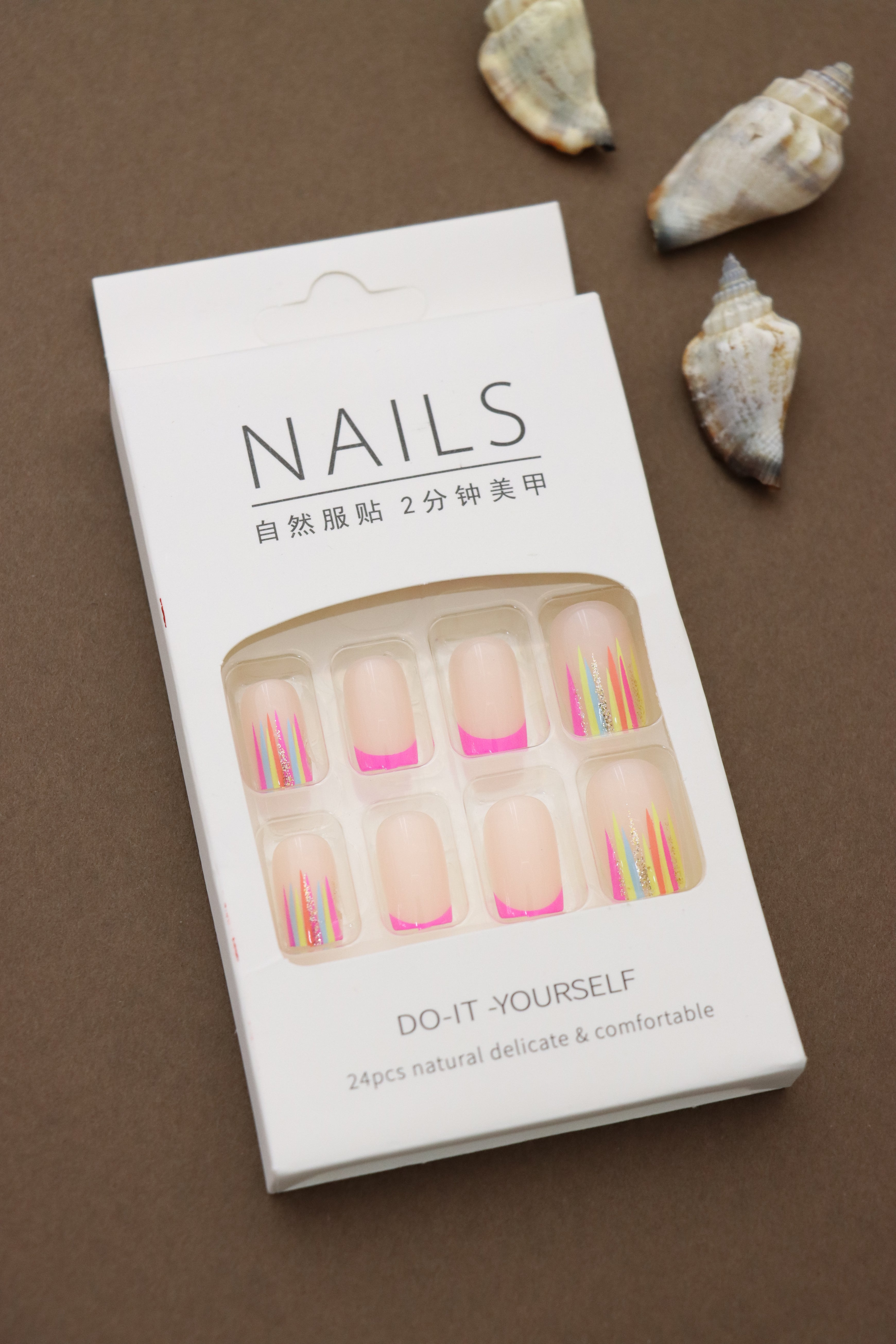 Vibrant Neon Stripe Press-On Nails – 24pcs Natural Delicate & Comfortable Nail Set