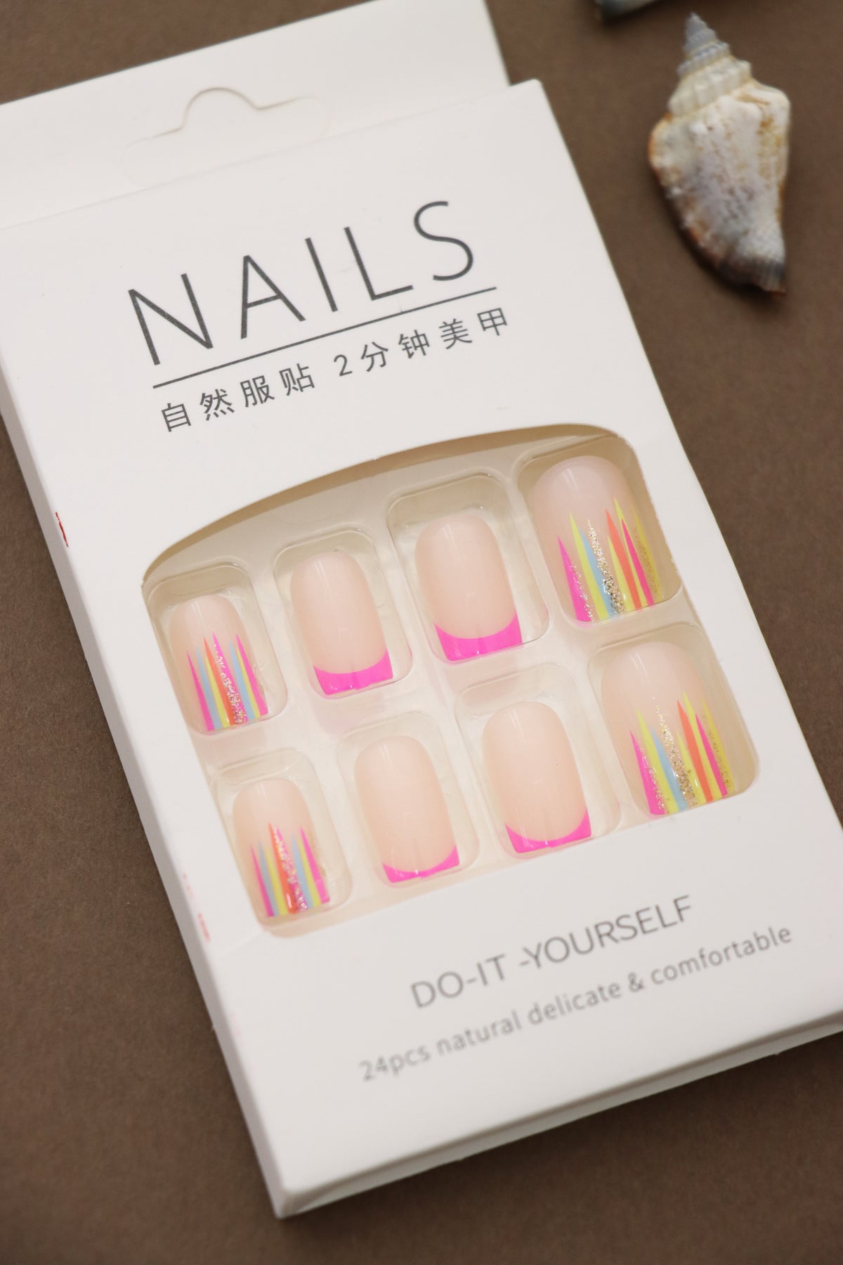 Vibrant Neon Stripe Press-On Nails – 24pcs Natural Delicate & Comfortable Nail Set