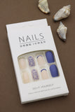 Royal Blue and Nude Press-On Nails with Inspirational 'Follow Your Heart' and Floral Designs - 24pcs Elegant DIY Set