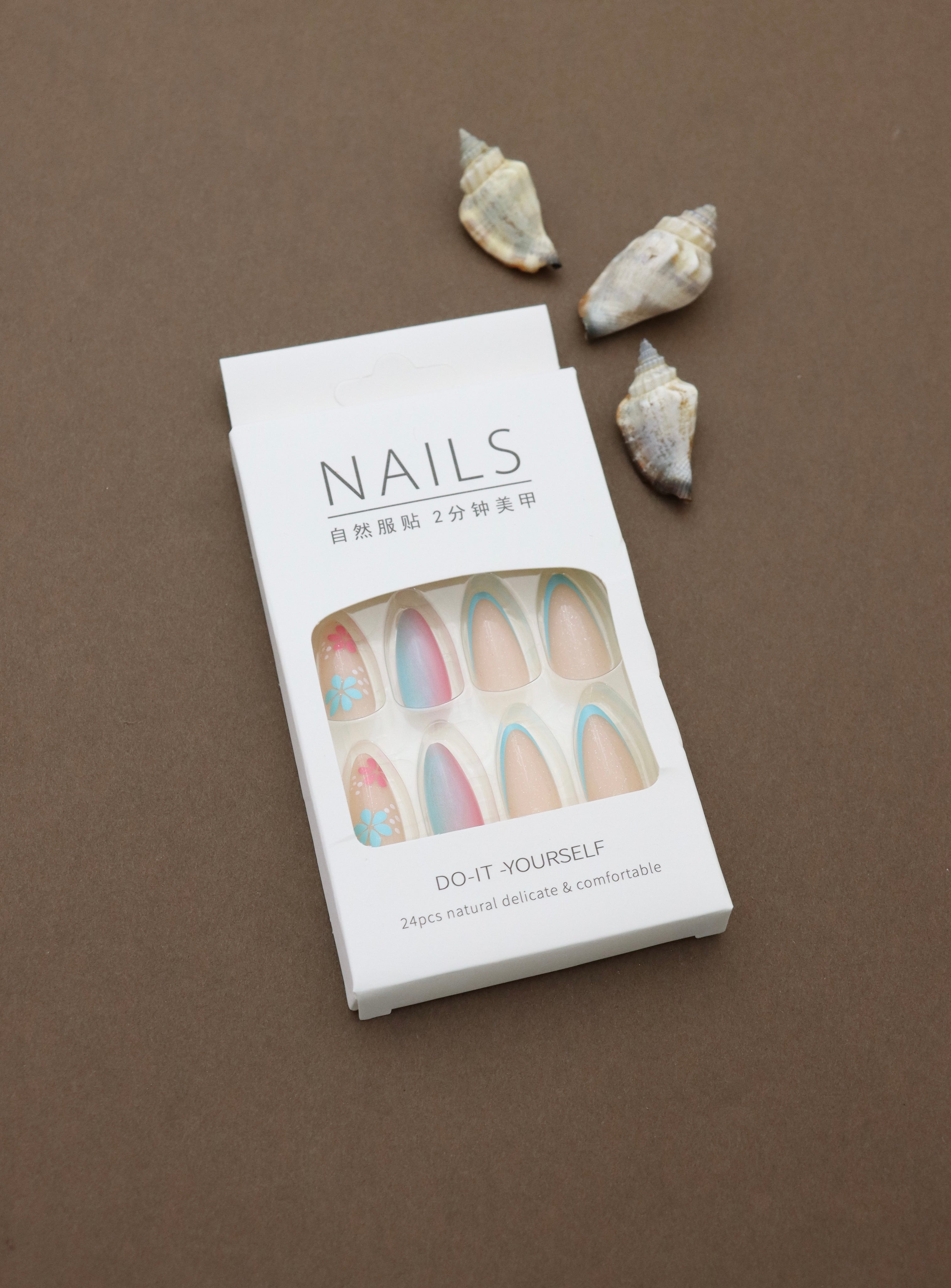 Pastel Bloom and Ombre Tip Press-On Nails – Vibrant Floral and Gradient Design