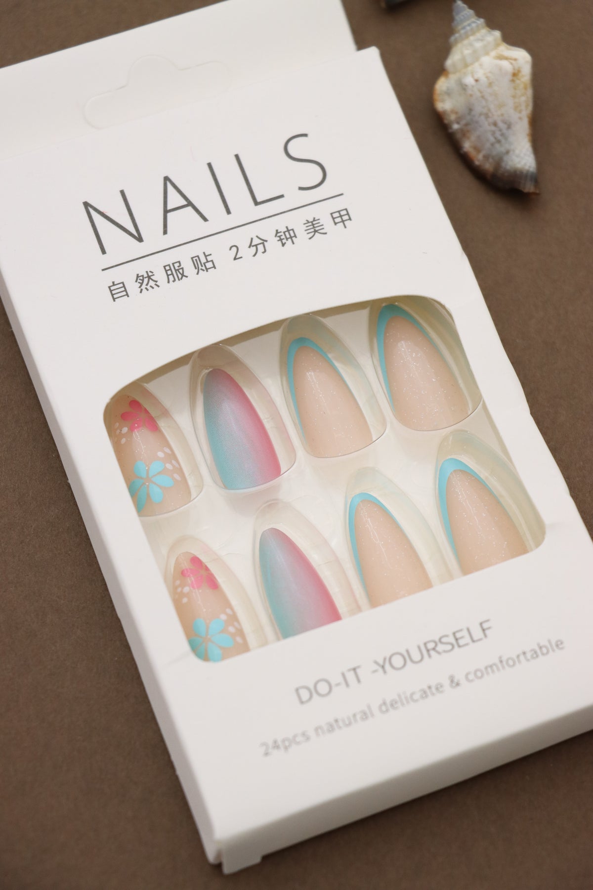 Pastel Bloom and Ombre Tip Press-On Nails – Vibrant Floral and Gradient Design