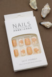 Warm Peach Floral Press-On Nails – Elegant Blossoms with Golden Accents