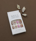 Pink and Sparkling Beige Press-On Nails with Stylish Swirl Design