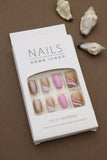 Pink and Sparkling Beige Press-On Nails with Stylish Swirl Design