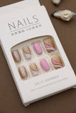 Pink and Sparkling Beige Press-On Nails with Stylish Swirl Design