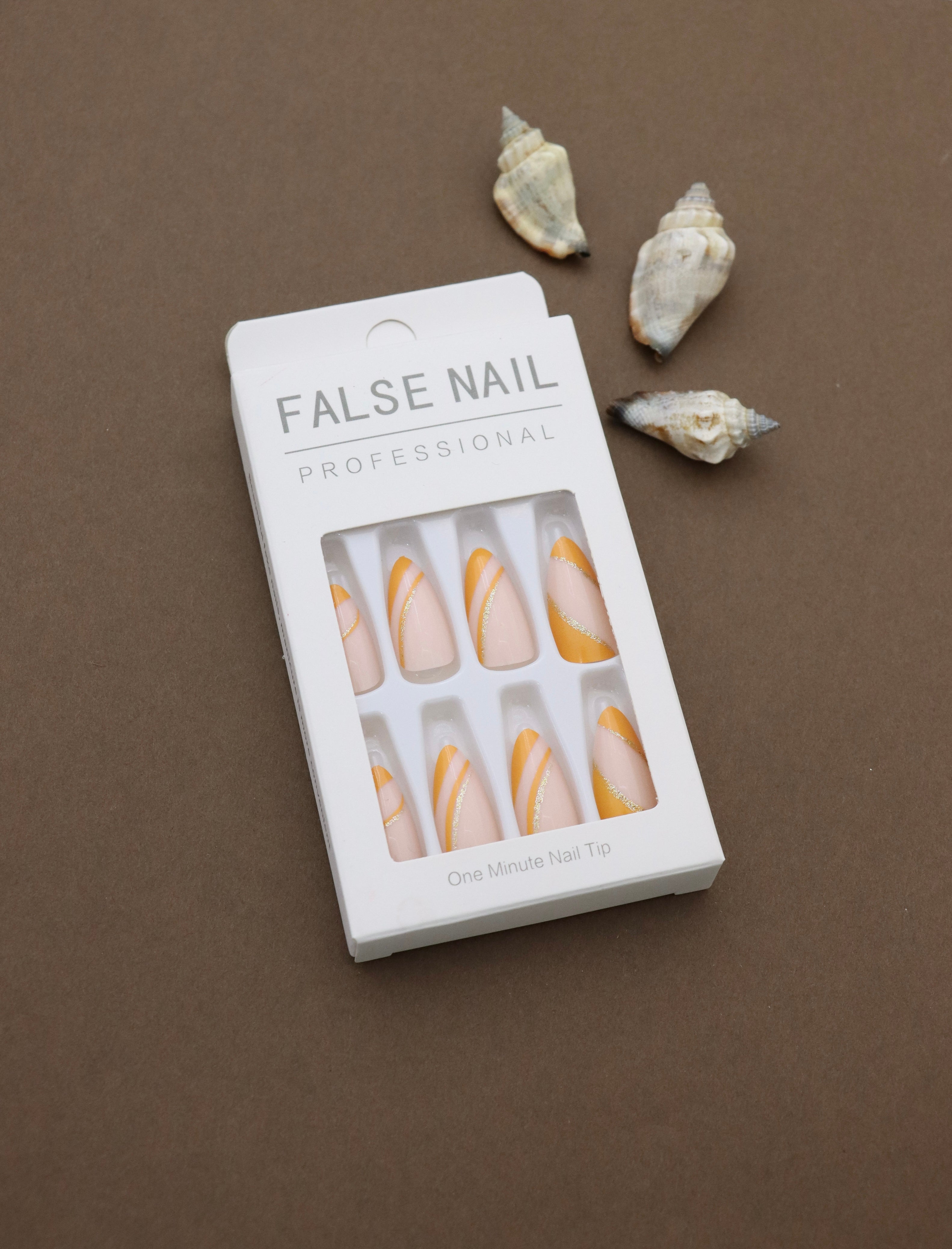 Golden Sunrise Swirl Press-On Nails with Orange and Gold Accents - Professional Finish