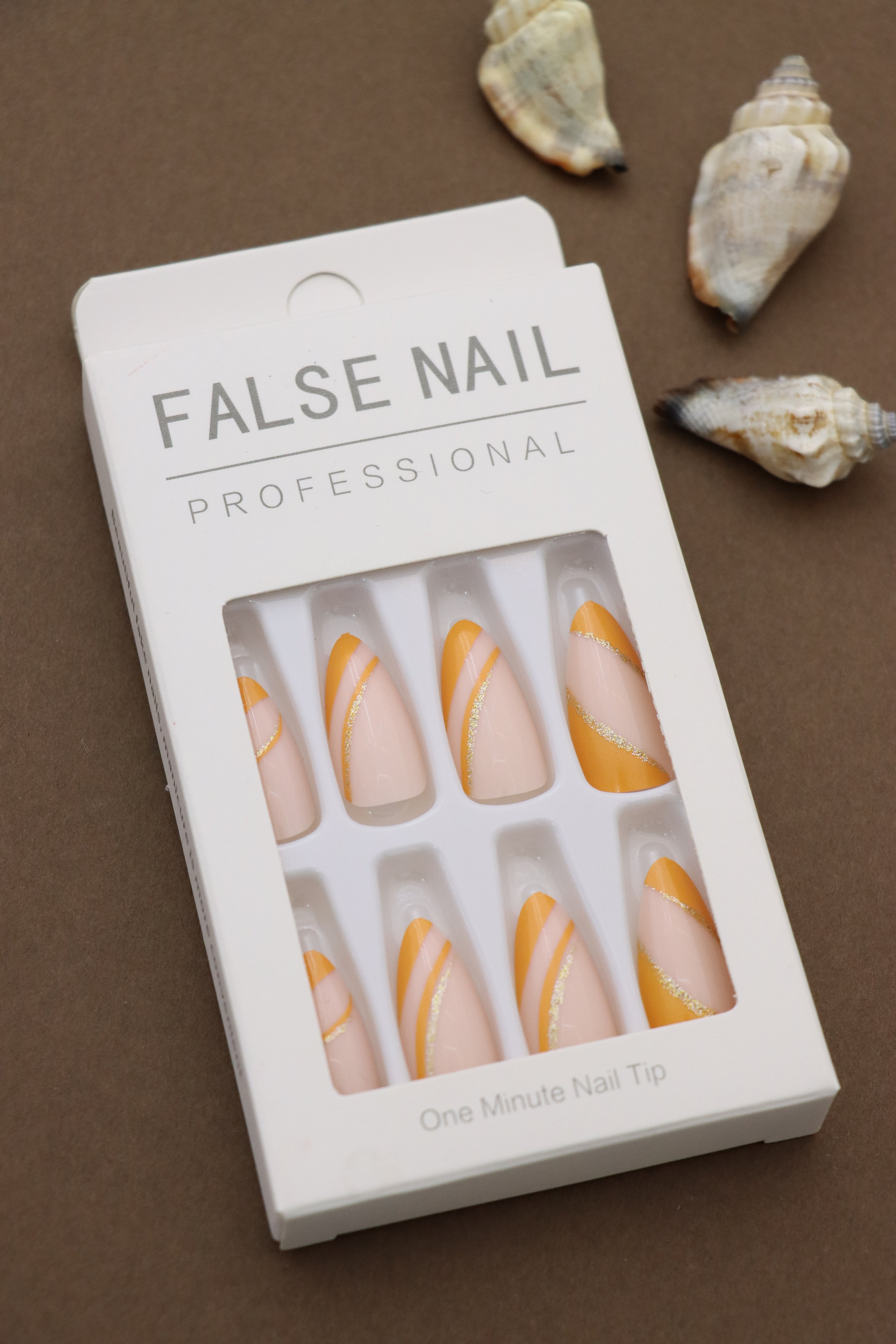 Golden Sunrise Swirl Press-On Nails with Orange and Gold Accents - Professional Finish