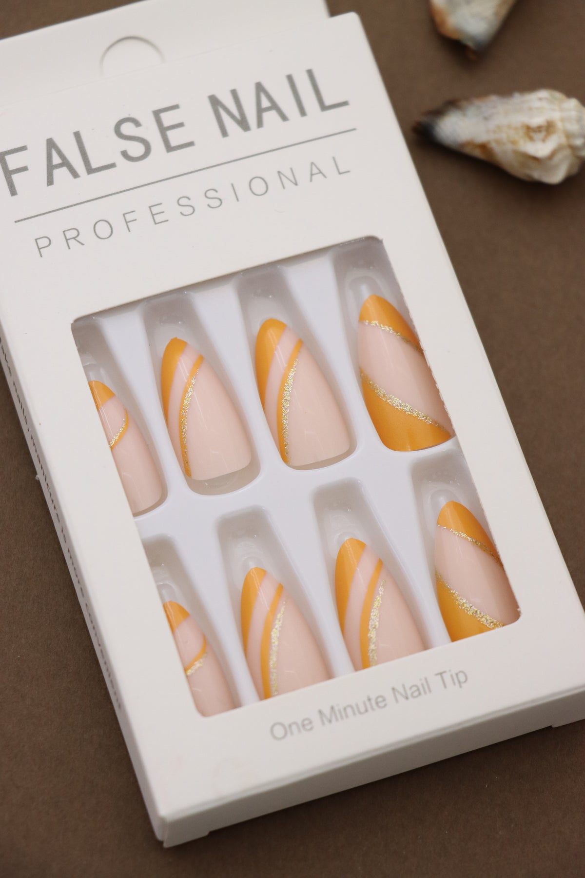 Golden Sunrise Swirl Press-On Nails with Orange and Gold Accents - Professional Finish