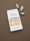 Warm Peach Floral Press-On Nails – Elegant Blossoms with Golden Accents
