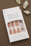 Terracotta Press-On Nails with White Botanical Accent Design – Almond Shape