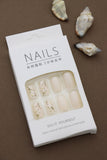 Soft Nude Press-On Nails with Delicate Green Leaf and Floral Accents - 24pcs Set