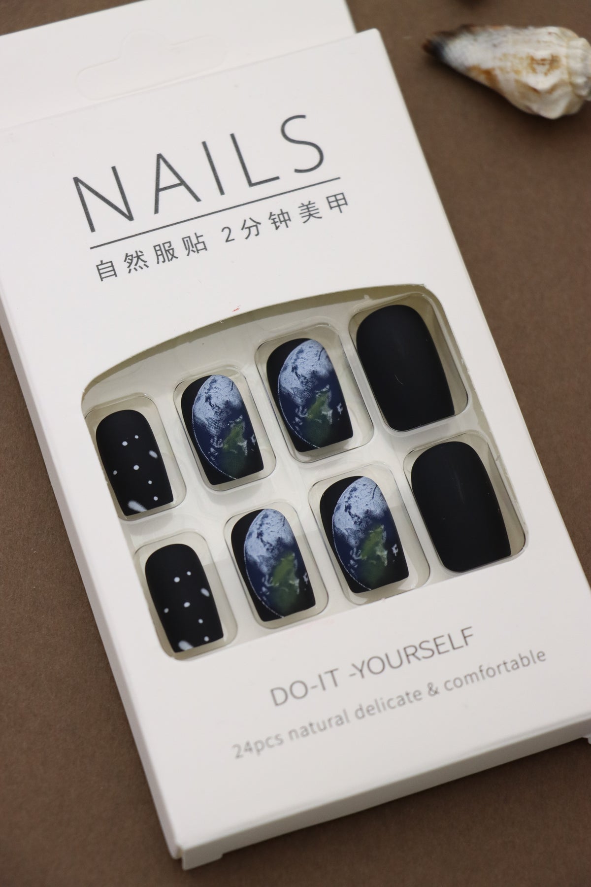 Galaxy Inspired Press-On Nails – Earth and Starry Night Design for Cosmic Elegance