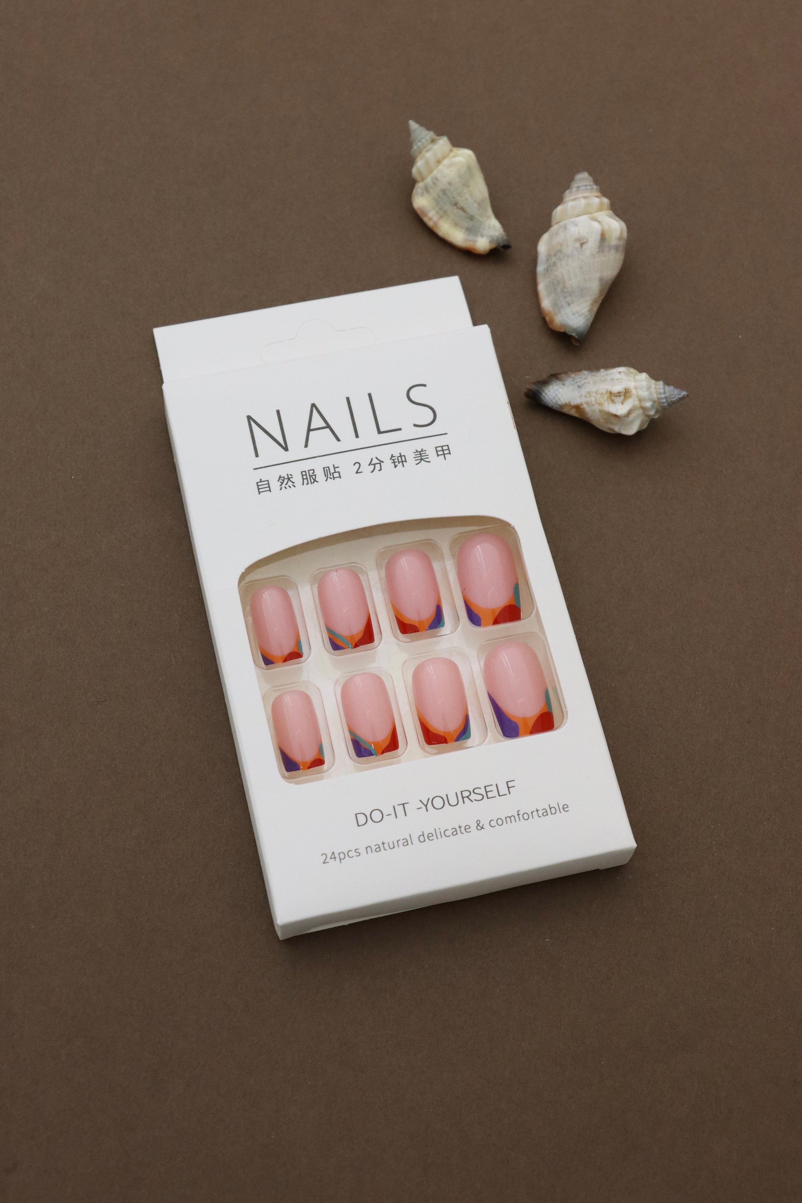Glossy Pink Press-On Nails with Vibrant Abstract Art - Bold and Artistic Style