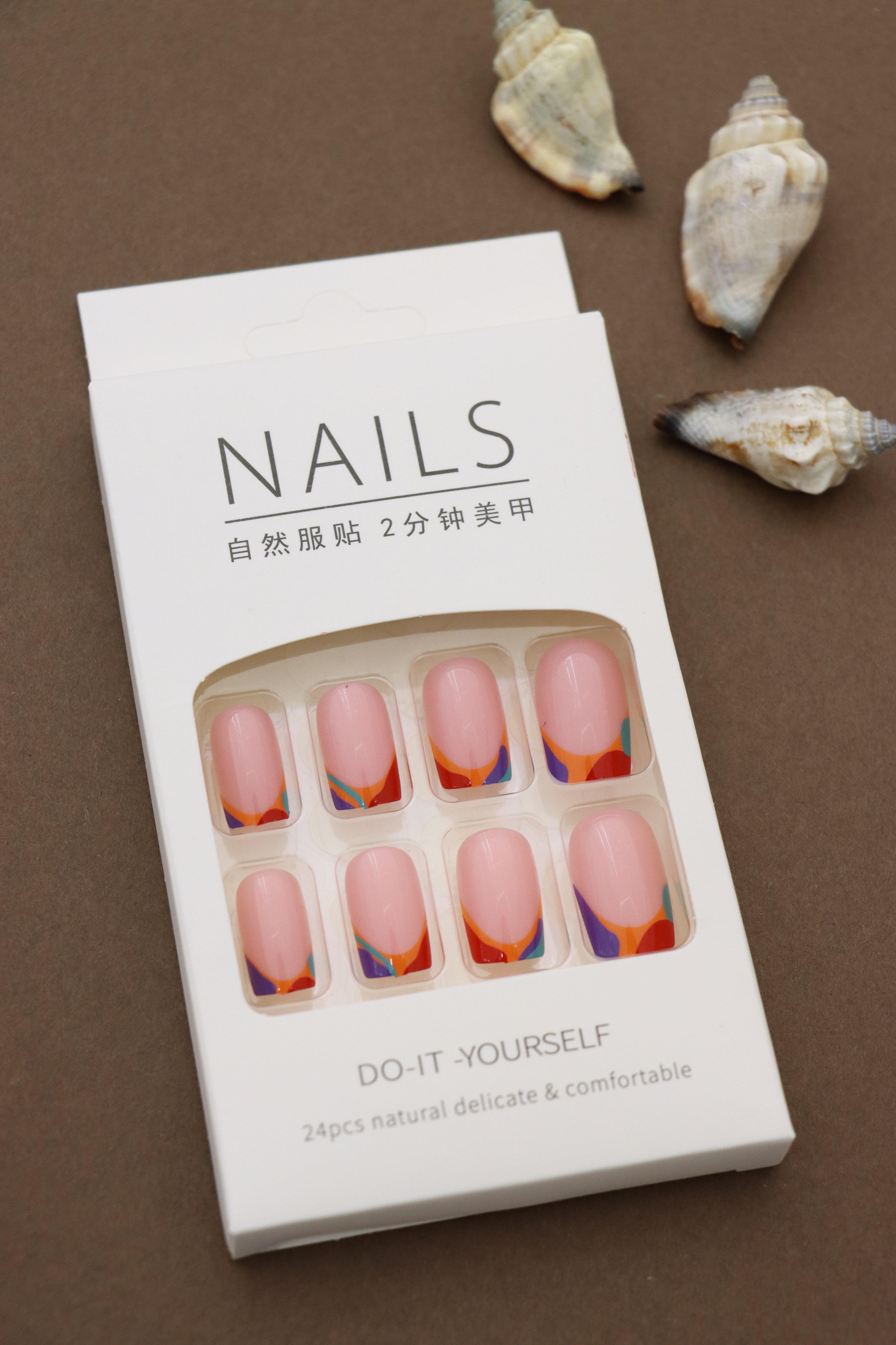 Glossy Pink Press-On Nails with Vibrant Abstract Art - Bold and Artistic Style