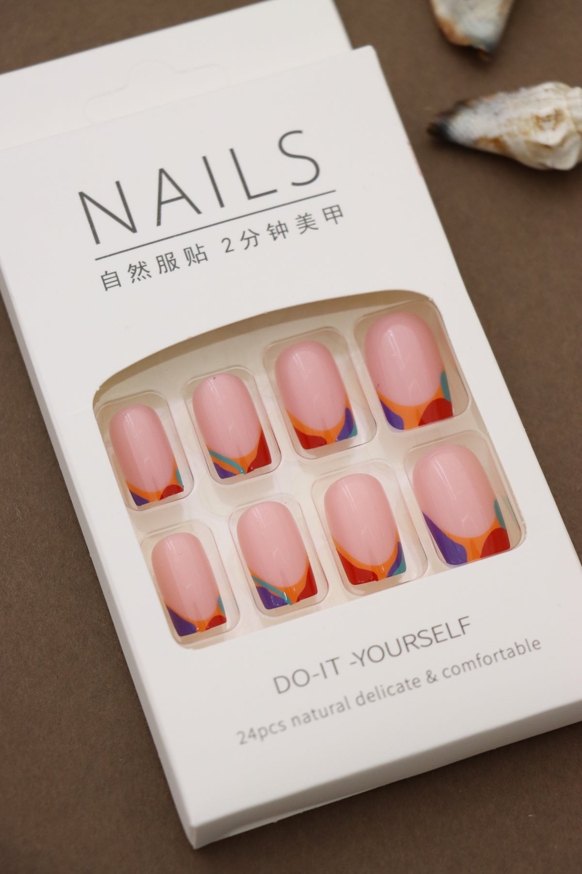 Glossy Pink Press-On Nails with Vibrant Abstract Art - Bold and Artistic Style