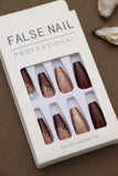 Professional Burgundy Press-On Nails with Glittery Rose Gold Accent Design - 24pcs Set