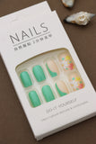 Mint Green & Floral Accent Press-On Nails – 24pcs DIY Set