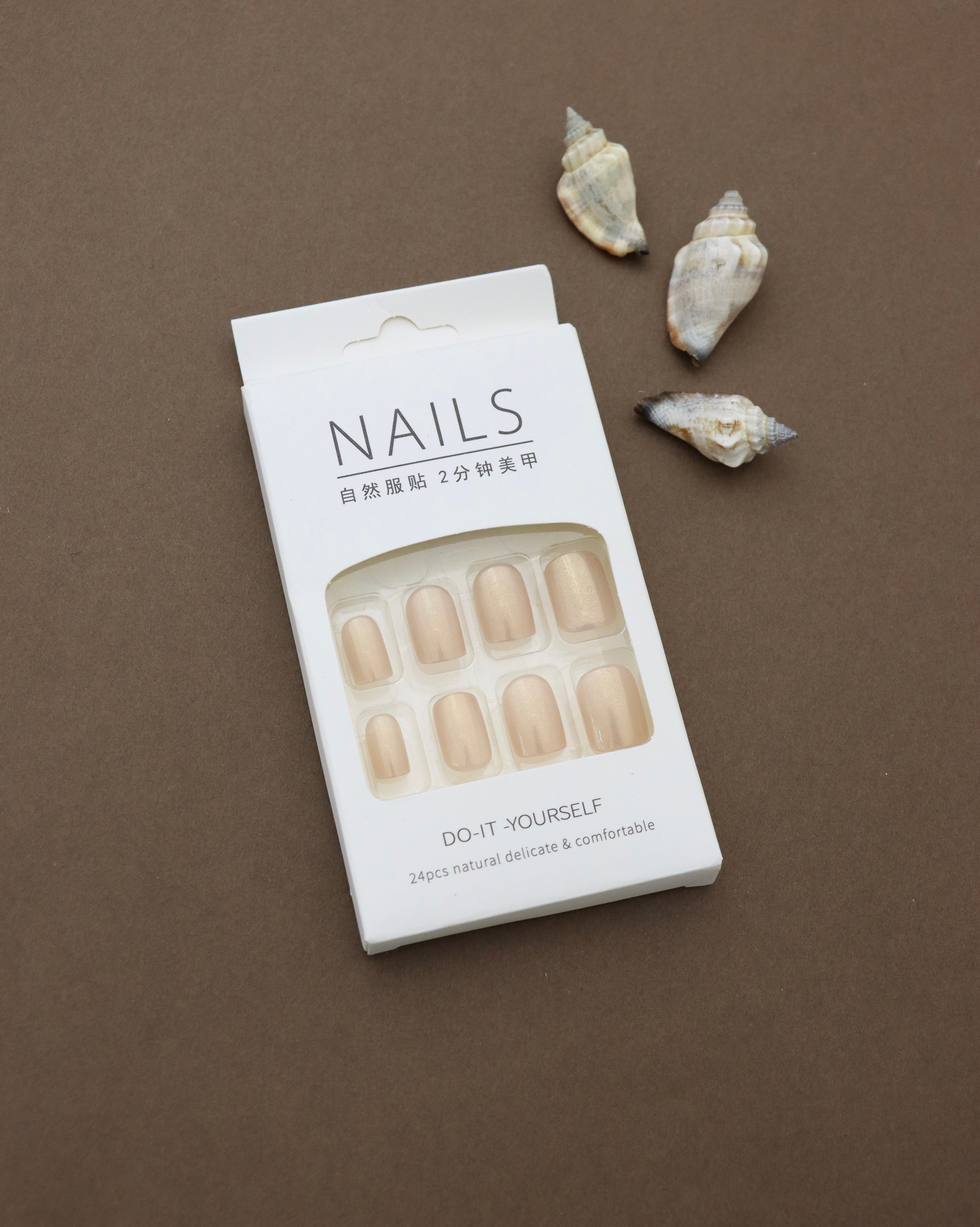 Elegant Nude Shimmer Press-On Nails - 24pcs DIY Set for a Natural and Sophisticated Look