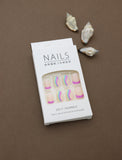 Playful Nude Press-On Nails with Vibrant Multicolor Swirls and Pink Tips - 24pcs Set