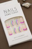 Playful Nude Press-On Nails with Vibrant Multicolor Swirls and Pink Tips - 24pcs Set