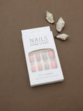 Playful Pink and Nude Press-On Nails with Aqua and Peach Wave Design - 24pcs Set