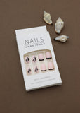 Pink Press-On Nails with Black Floral and Line Design - Chic and Sophisticated Look