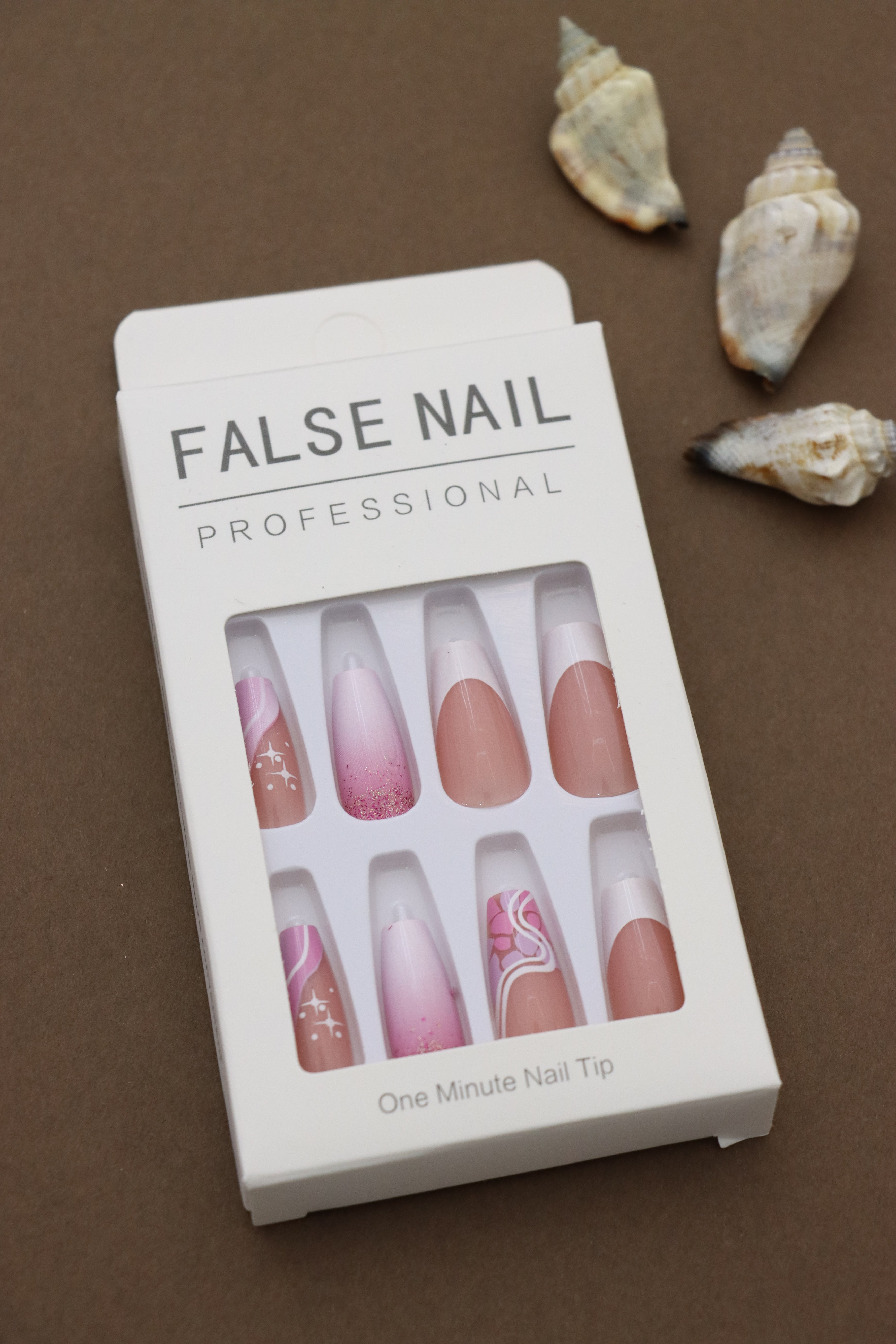 Professional Pink Ombre and Nude Press-On Nails with Glitter, Abstract, and French Tip Designs - 24pcs Set