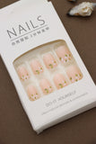 Peach Nude & Floral Press-On Nails – Elegant Blossom Design, 24pcs DIY Set