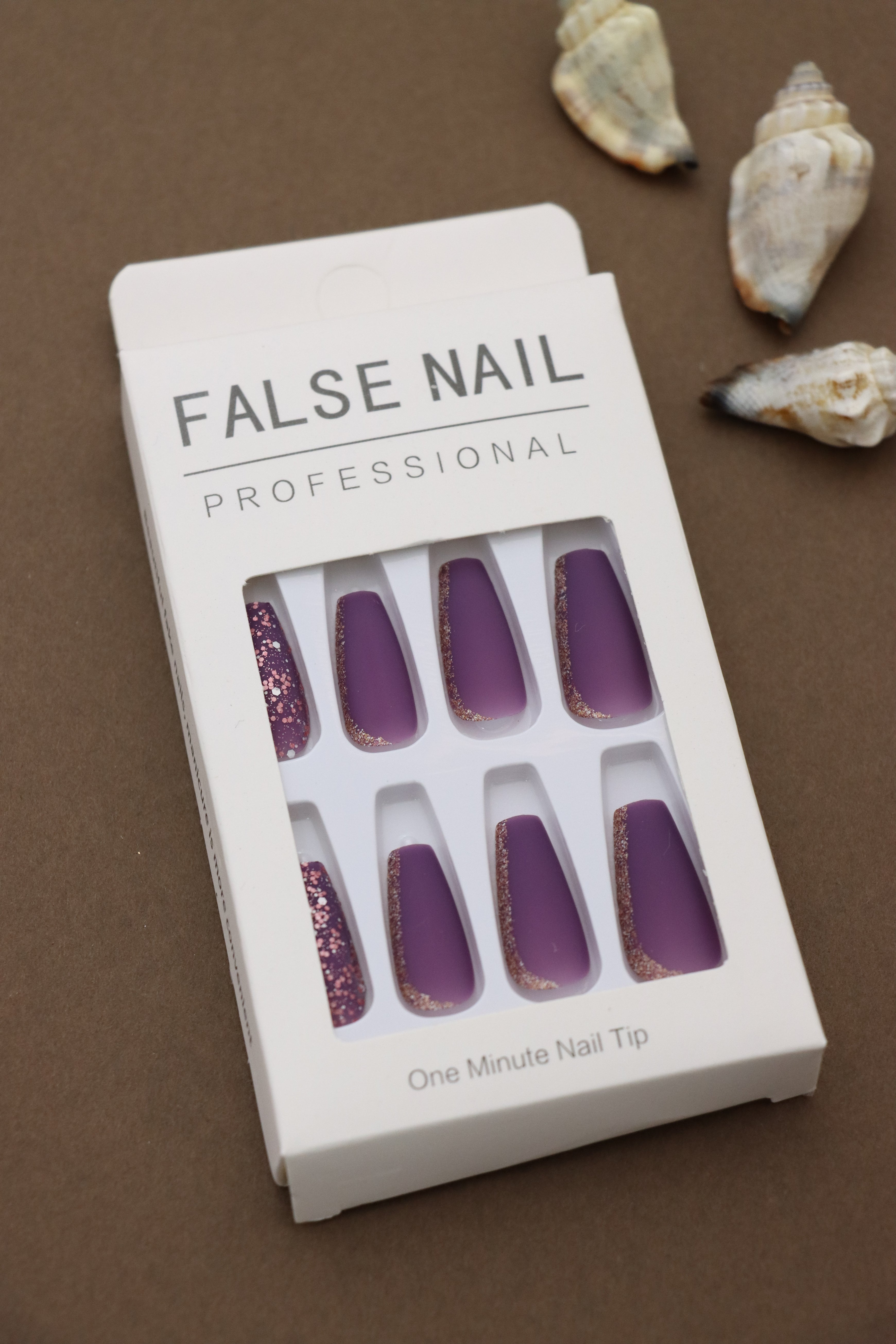 Matte Purple Press-On Nails with Glitter Edge - 24pcs Glamorous and Professional Set