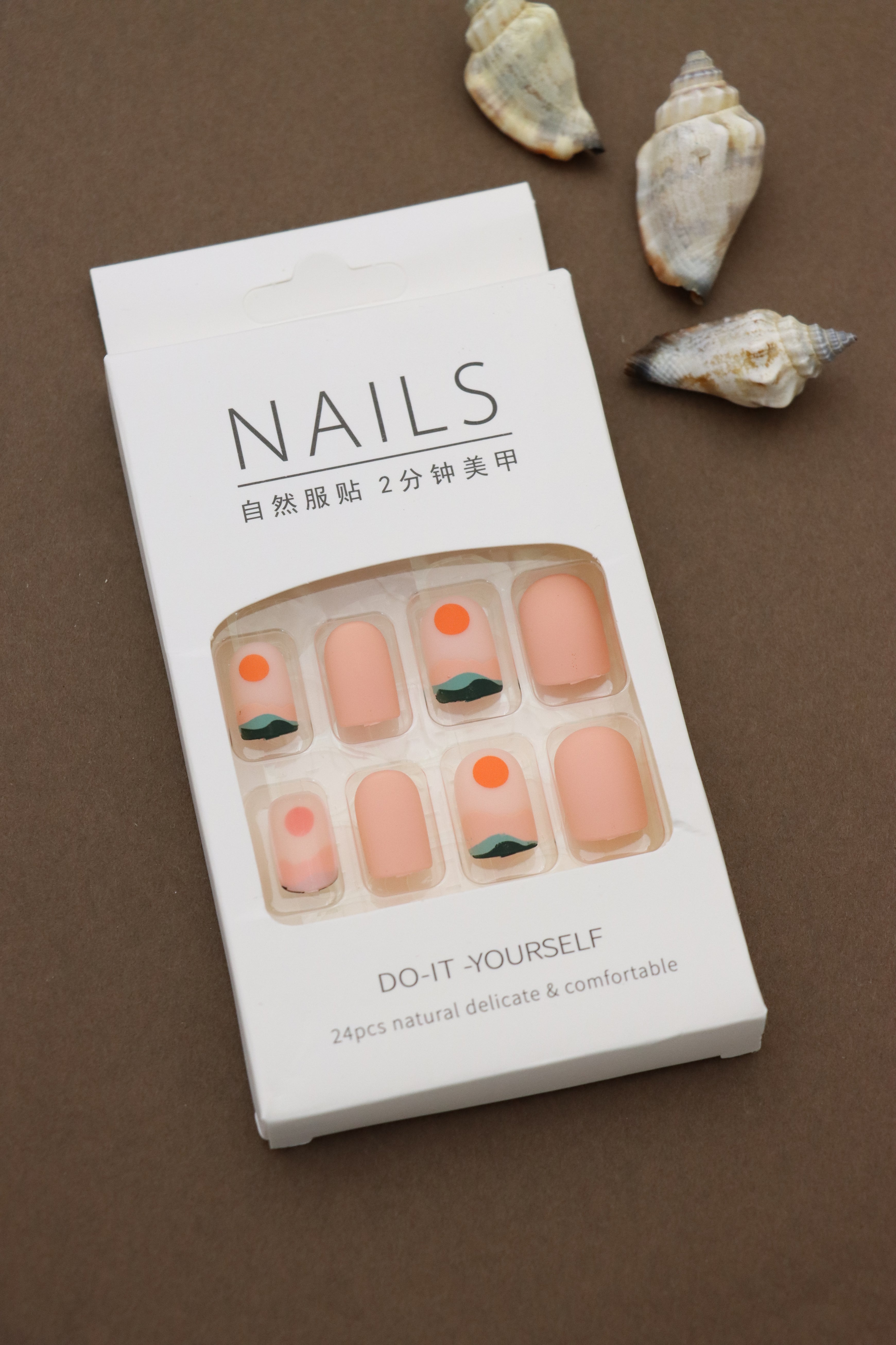 Peach Matte Press-On Nails with Minimalist Sunset Design - Stylish DIY Nail Kit (24pcs)