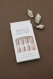 Chic Nude Press-On Nails with Black Heart and Glitter Striped Design - 24pcs Natural Delicate Nail Set