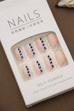 Chic Nude Press-On Nails with Black Heart and Glitter Striped Design - 24pcs Natural Delicate Nail Set