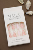 Peachy Pink Press-On Nails with Delicate Floral Accents - 24pcs Natural Delicate & Comfortable