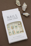 Yellow Safari Press-On Nails with Giraffe and Leaf Design - 24pcs Natural Delicate Set