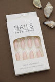Elegant Nude Almond Press-On Nails with Silver Glitter Swirl Accent - 24pcs Set