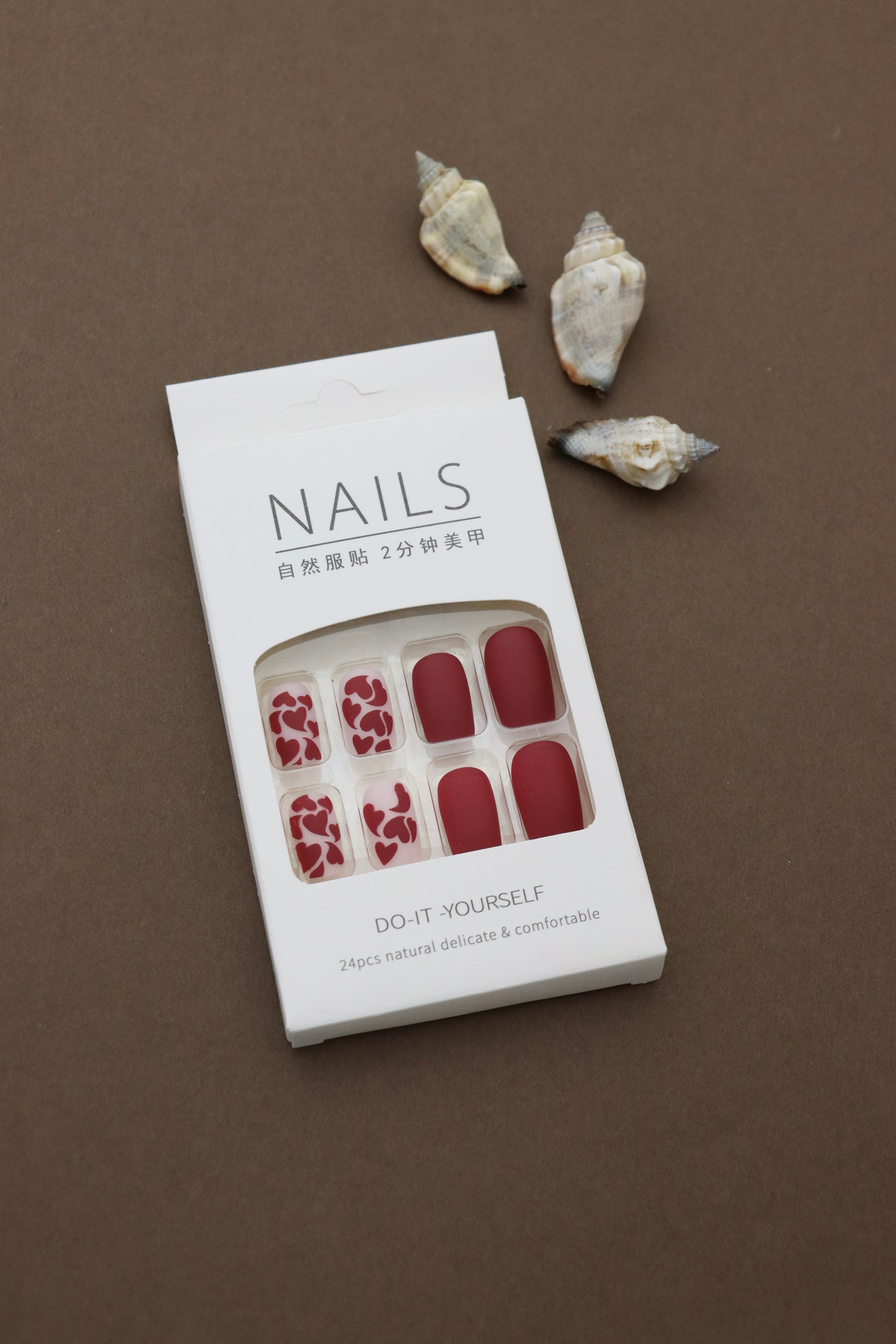 Romantic Red Matte Heart Press-On Nails - Love-Inspired Charm