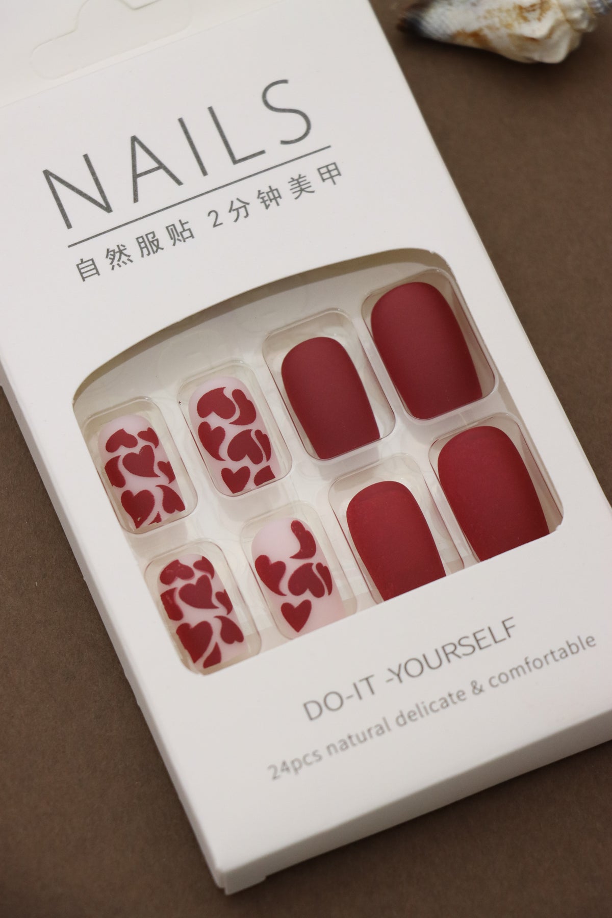 Romantic Red Matte Heart Press-On Nails - Love-Inspired Charm