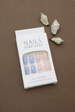 Matte Pink and Blue Press-On Nails with Heart Designs - Sweet and Playful Style