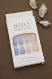 Matte Pink and Blue Press-On Nails with Heart Designs - Sweet and Playful Style