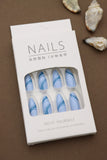 Sky Blue Swirl Press-On Nails – Elegant Wave Design, 24pcs DIY Set