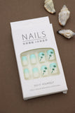 Mint Gradient Press-On Nails with Elegant Green Vine Accent Design - 24pcs Set